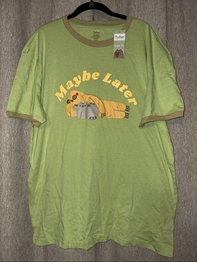 Pusheen Maybe Later Green Short Sleeve ringer Tee with sloth